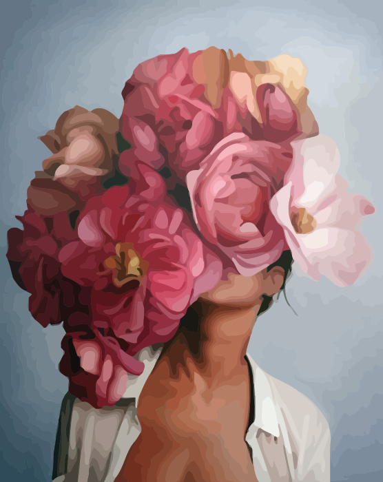 Pink Flower Girl Painting By Number 2