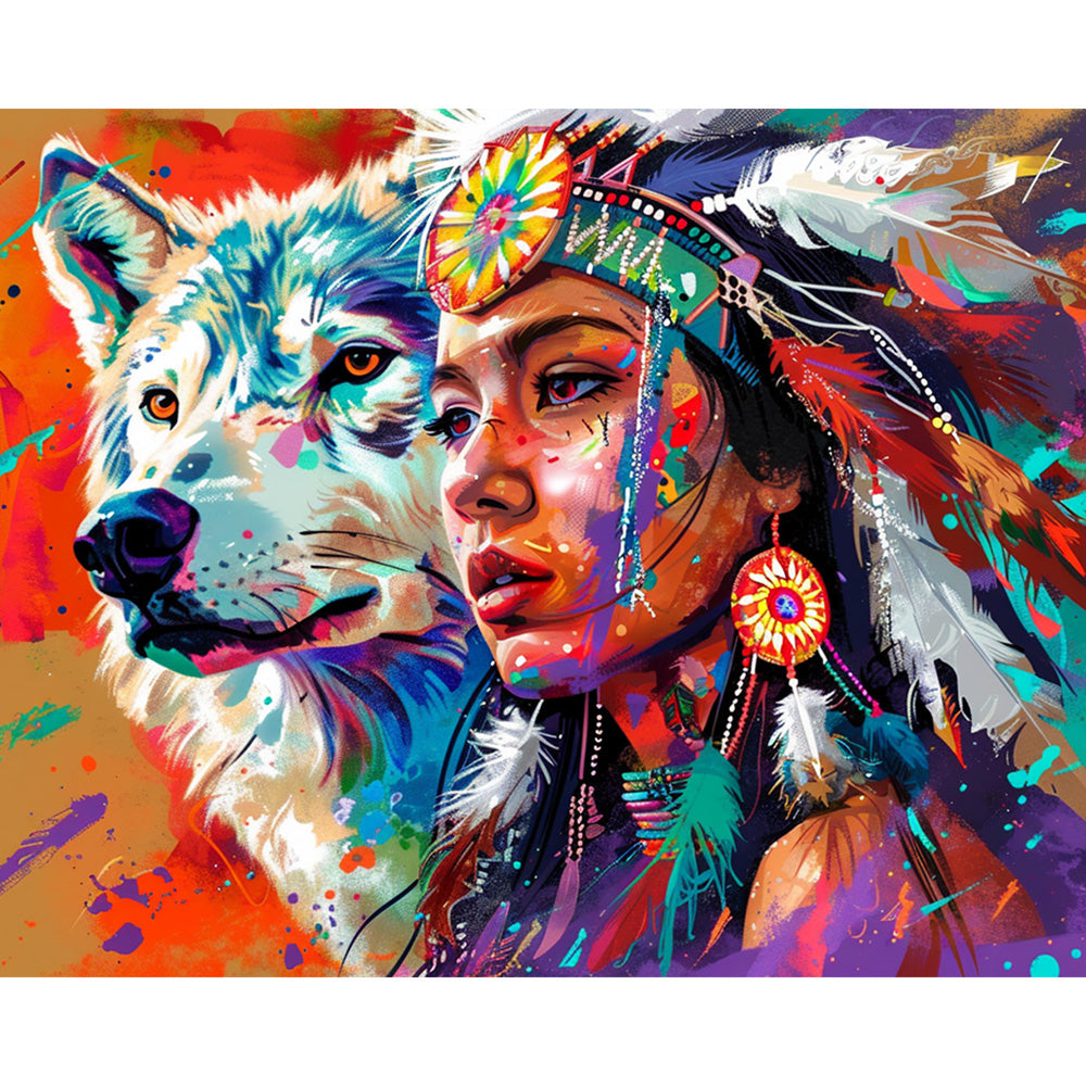 Indian Girl and the Wolf Painting By Number 2