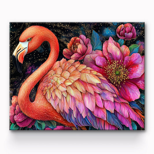 Flamingo With Pink Flowers Painting By Number 1