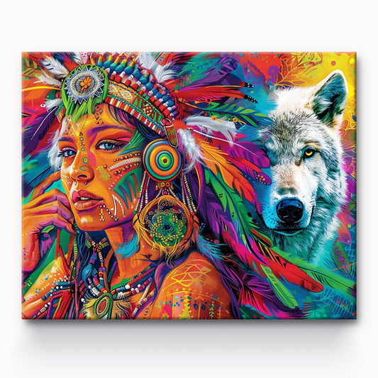 Indian Girl and the Wolf Painting By Number 1
