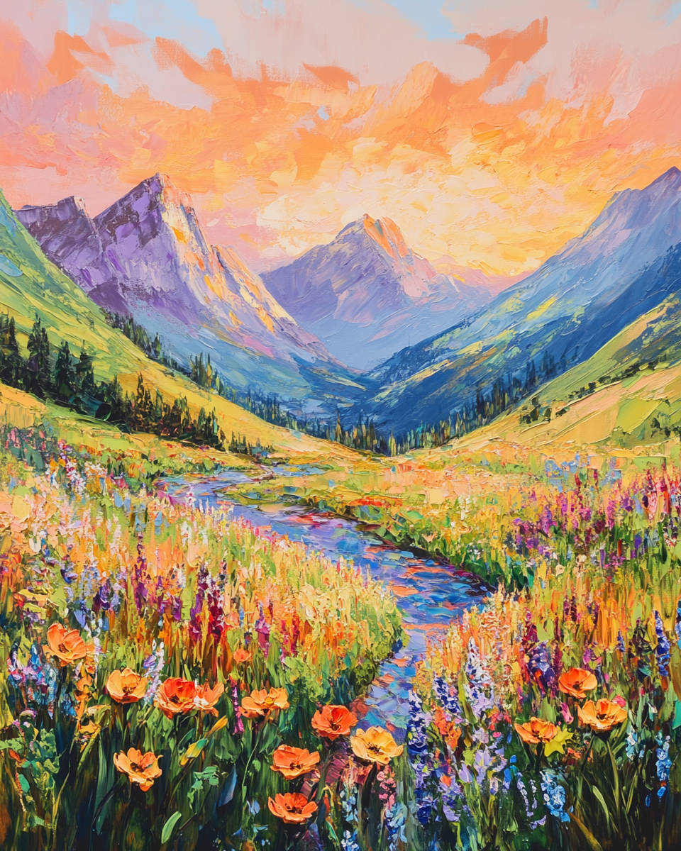 Creek with distant mountains Painting By Number 2