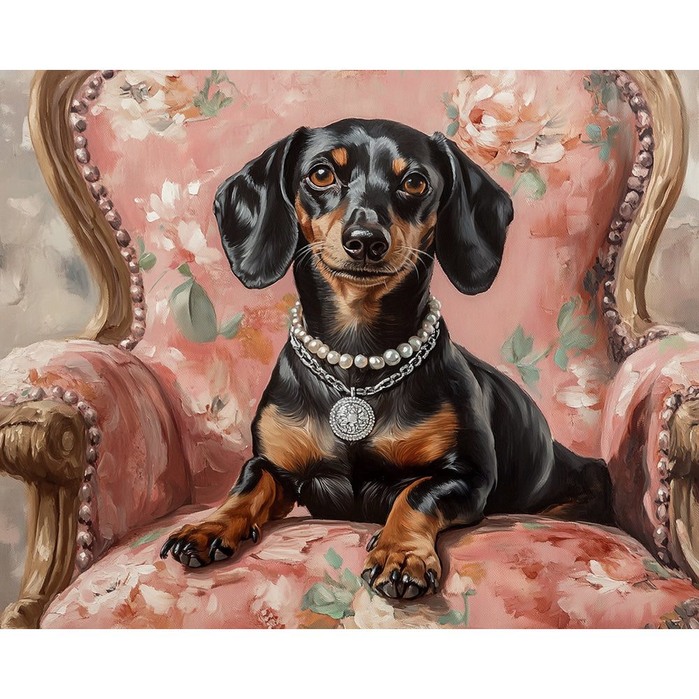 Dachshund Lying Under Pink Lights Painting By Number 2