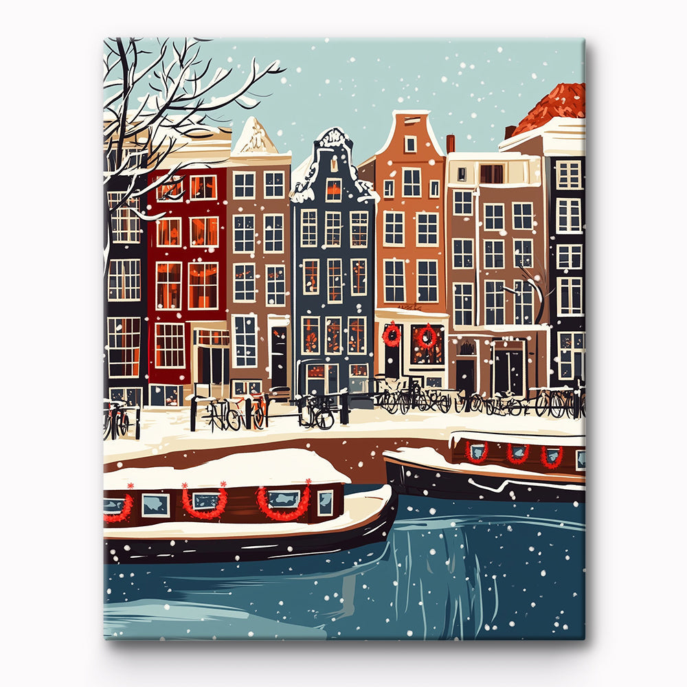 Winter Canal Buildings Painting By Number 1