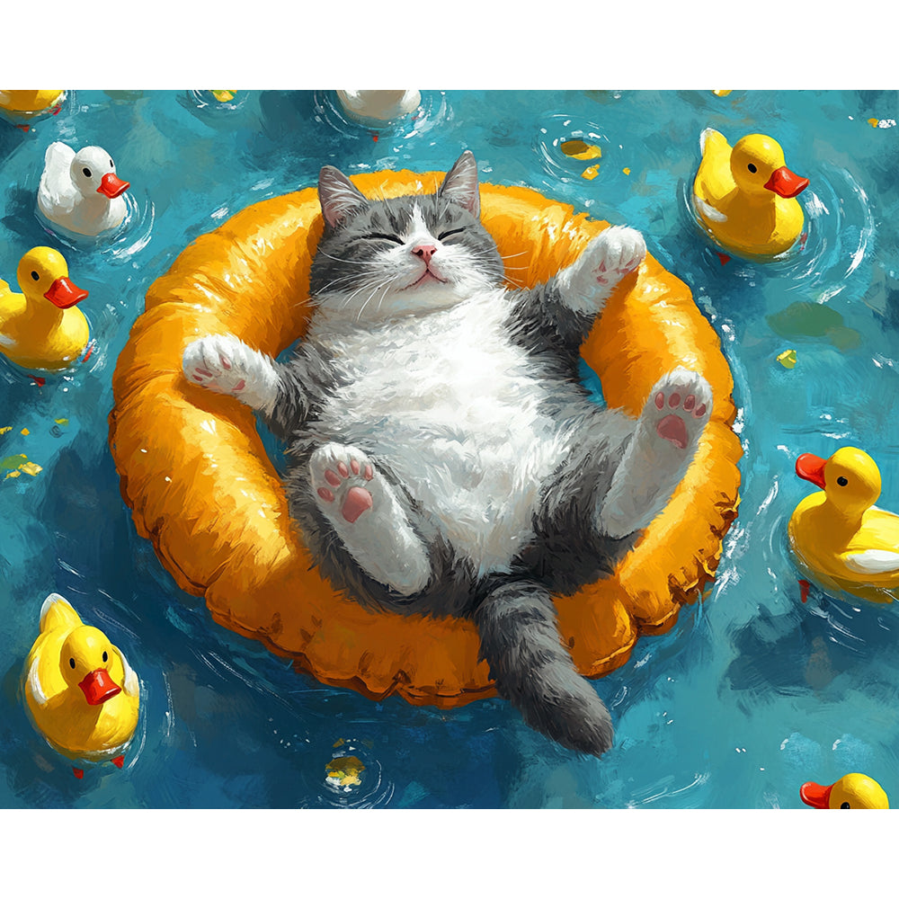 Cat Sleeping on Swimming Ring Painting By Number 2