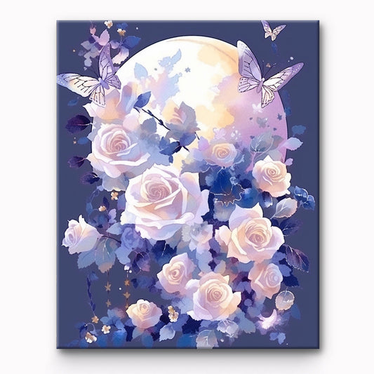 Moon and Pink Roses Painting By Number 1