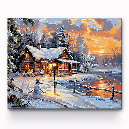 Snowman And House Painting By Number 1
