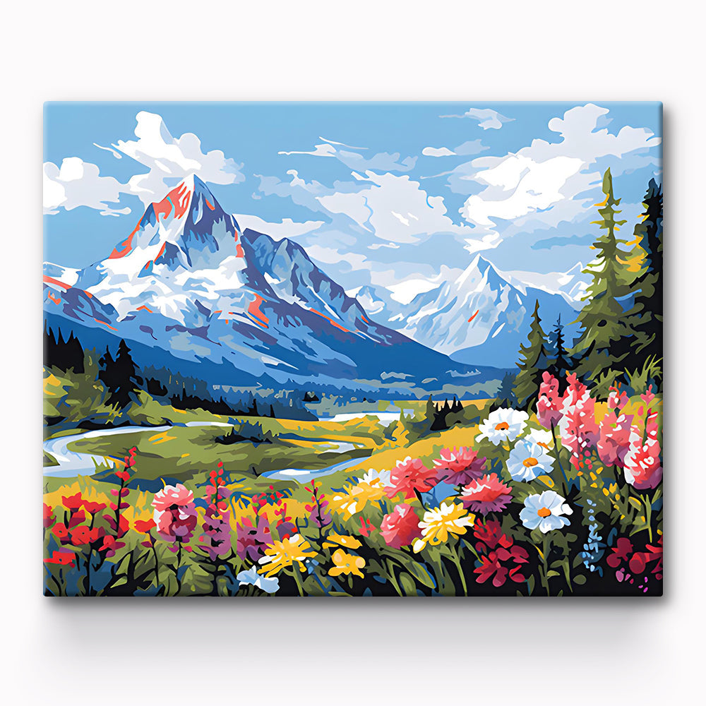 Mountains And Flower Painting By Number 1