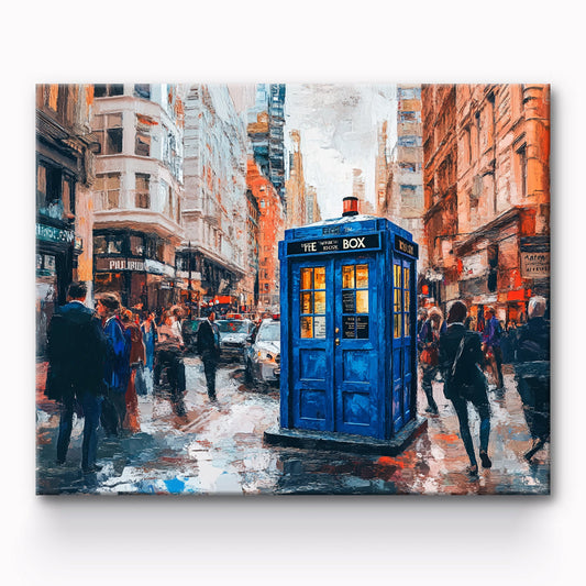 Blue Phone Booth in the Street Painting By Number 1
