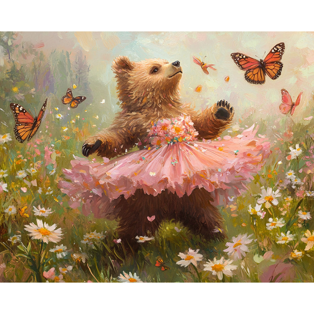 Brown Bear With Butterfly Dancing Painting By Number 2