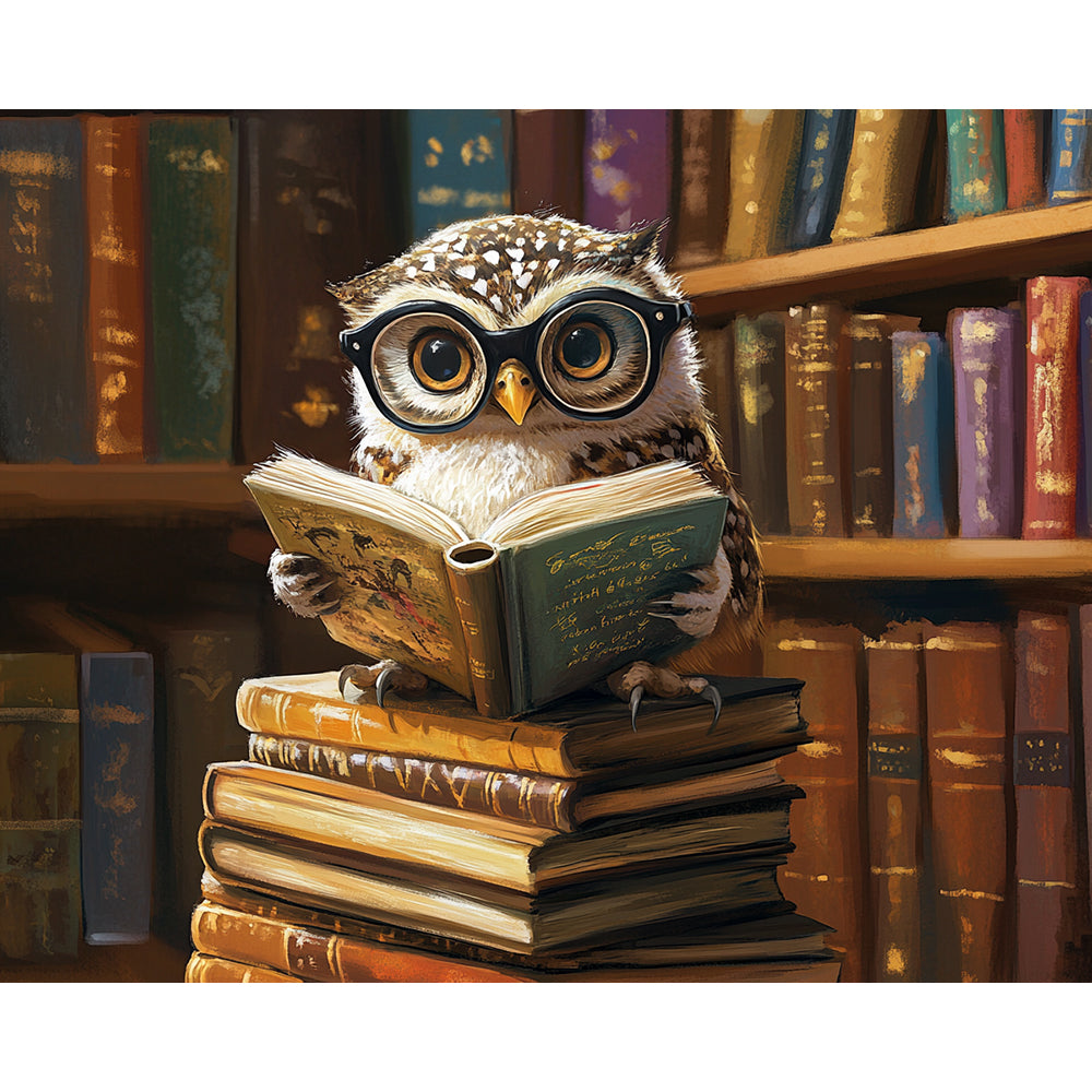 Owl Reading Book In The Study Painting By Number 2