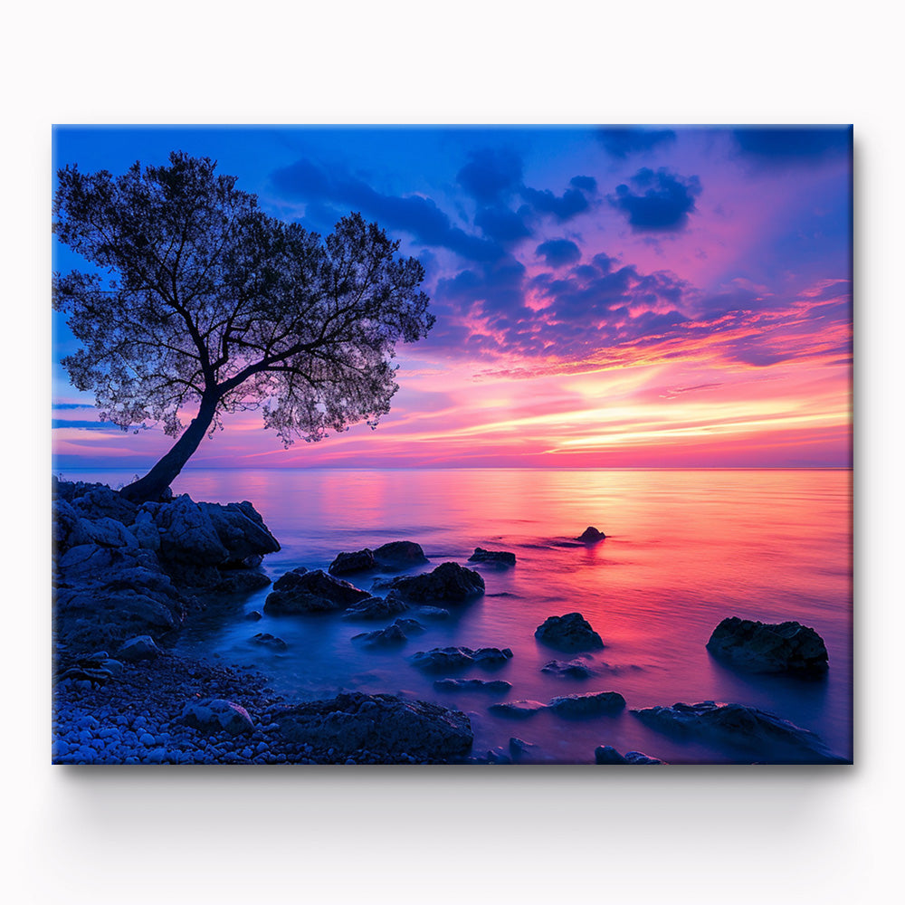 Sunset Seaside Trees Painting By Number 1
