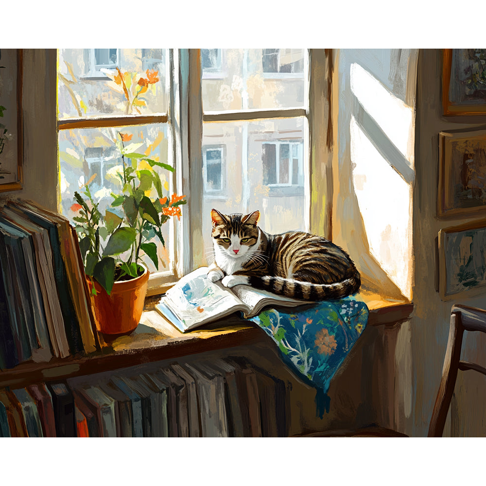 Cat Sunbathing in Window Painting By Number 2
