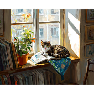 Cat Sunbathing in Window Painting By Number 2